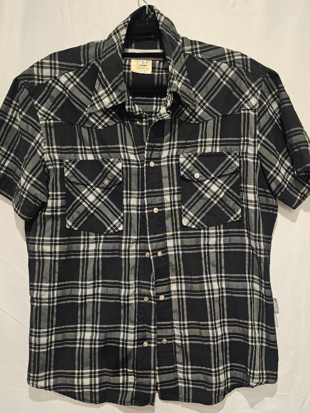 Vintage 90s Versace Jeans Couture Ittierre Medusa Plaid Western Snap Shirt L